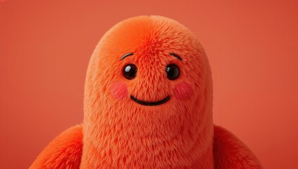 Adorable orange fluffy monster character with big eyes and smile on vibrant background