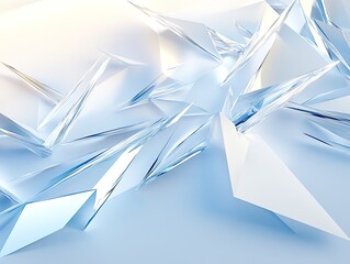 Abstract crystal-like structures in blue and white with sharp edges and translucent facets