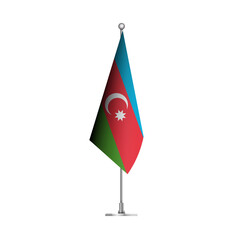 Standing Wavy Flag of AZERBAIJAN Isolated on Transparent Background