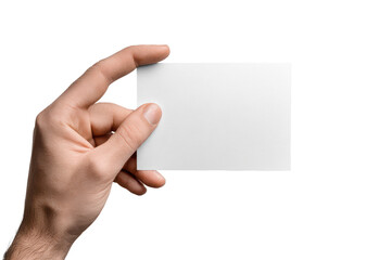 Obraz premium Hand holding a blank card against a plain gray background while in a well-lit room