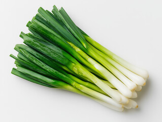 AI-generated image -  A bundle of fresh spring onions (scallions or green onions) isolated on a clean white background. 