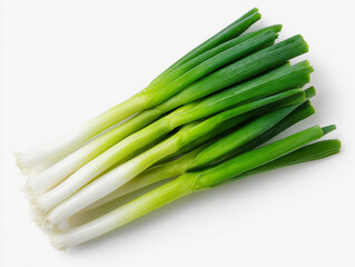 AI-generated image -  A bundle of fresh spring onions (scallions or green onions) isolated on a clean white background. 