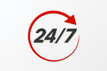 Always available 24/7 service or support concept represented by a sleek red and black icon.
