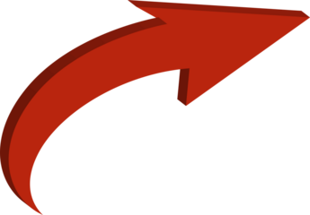 A vibrant red arrow design with a dynamic curve on transparent background