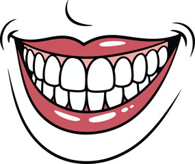 Wide cartoon smile with white teeth and pink lips