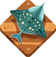 Stingray fish Raja polystigma speckled ray on wooden board top