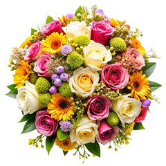 Colorful bouquet of flowers isolated on white background