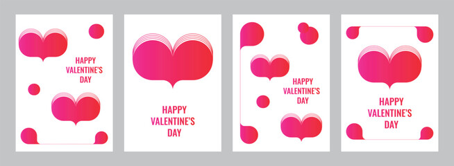 Vertical background with gradient hearts. A set of abstract modern Valentine's Day posters. Minimalistic abstract templates with hearts and geometric shapes. Vector illustration.
