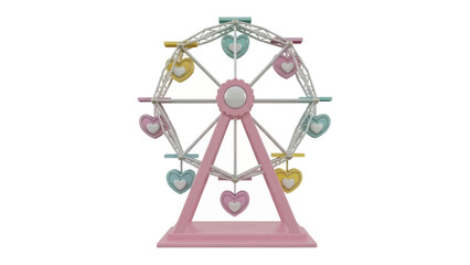 Whimsical Ferris Wheel: A pastel-colored Ferris wheel adorned with heart-shaped carriages spins playfully, evoking a sense of joy and the charm of carnival fun.