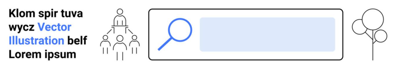 Obraz premium Social networking, online interactions, digital connectivity, web search, teamwork, internet services. A magnifying glass with a search bar and network icons. Social networking and online