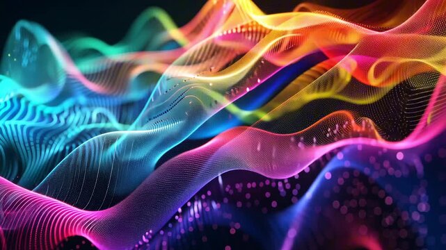 Colorful waves of flowing light and energy create a dynamic visual display, showcasing vibrant patterns and textures that evolve and shift across the frames in a mesmerizing sequence