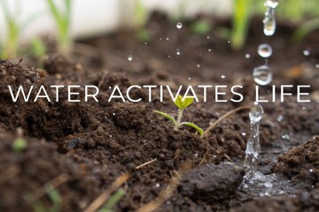 Water Droplets Nourish Tiny Green Sprout in Rich Soil