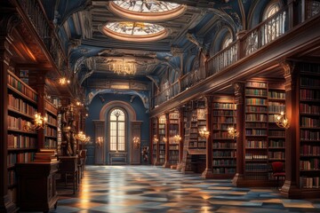 Exploring an ornate library with stunning architecture and rich literary collections