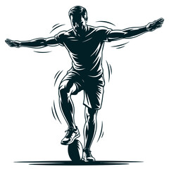 Fototapeta premium Athlete silhouette balances skillfully on a soccer ball with arms extended wide for.