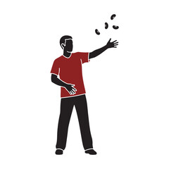 Illustration of a Man in Red Shirt Throwing Roasted Soybeans for Setsubun Mamemaki Tradition
