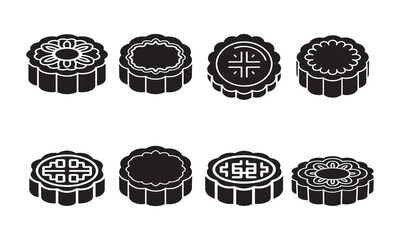 Assorted Mooncake Icons for Mid-Autumn Festival and Traditional Chinese Pastry Concepts