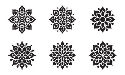 Detailed Mandala and Lotus Flower Icons for Spiritual, Zen, and Floral Design Patterns