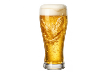 Glass of golden beer with foamy head and large bubbles, refreshing cold alcoholic beverage, perfect for celebration