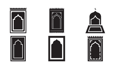 Islamic Prayer Rug Silhouette Icon Set, Traditional Sajjadah Prayer Mat Vectors for Ramadan and Eid Mubarak Celebrations