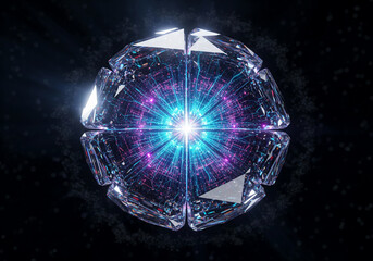 Glowing Crystal Sphere with Radiating Digital Core Showing Quantum Energy and Futuristic Technology Concept