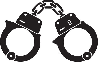 Black and white handcuffs icon on transparent background