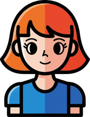 Obraz premium Stylized cartoon avatar of a young girl with orange hair and blue shirt
