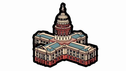 Stylized capitol building illustration with dome and symmetrical wings, isolated © Kesa