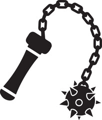 Black and White Medieval Weapon Illustration with Spiked Ball