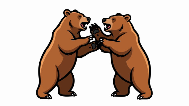Two brown cartoon bears stand on hind legs, facing each other in an animated confrontation