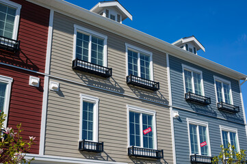 Modern apartment buildings in Richmond, British Columbia, Canada.