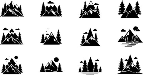 Mountain Peaks Silhouette Vector Set Collection