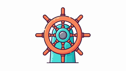 Obraz premium Stylized illustration of a nautical ship's wheel with orange spokes and a turquoise base
