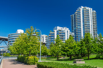 Modern apartment buildings in Vancouver, British Columbia, Canada.