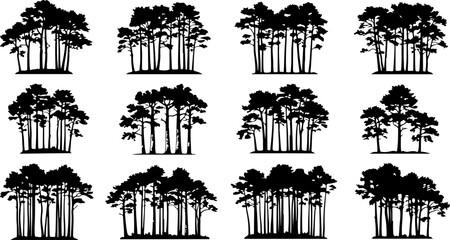 Forest Tree Silhouette Collection Vector Set
