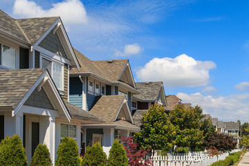Row of modern houses in Vancouver, BC, Canada