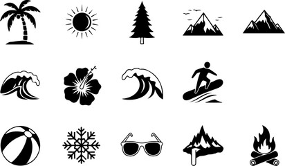 Summer and Winter Adventure Icon Set Vector