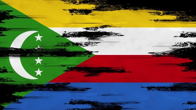 Appearing Flag of COMOROS with Grunge Glitched Effects for COMOROS National Identity