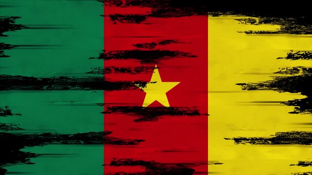 Appearing Flag of CAMEROON with Grunge Glitched Effects for CAMEROON National Identity