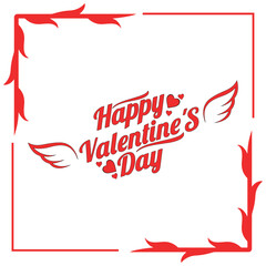 Celebrate love and affection with this joyful Happy Valentine's Day greeting design, featuring charming hearts and elegant wings within a decorative frame