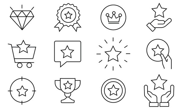 Bonus, reward, benefit line icons. Bonus, benefit, offer and reward editable stroke outline icons set. Vector illustration.