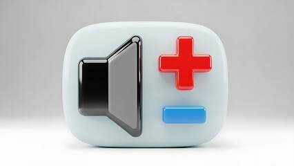 Obraz premium 3D Volume Control Icon with Speaker and Plus Minus Symbols, Audio Sound Adjustment Graphic for Interface