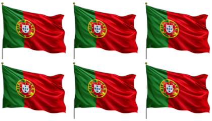 Six Waving Portuguese Flags on a Black Field