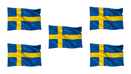 Five Waving Swedish Flags on a Black Field