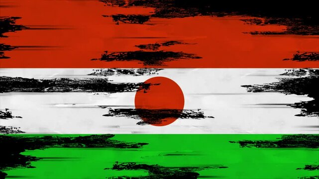 Appearing Flag of NIGER with Grunge Glitched Effects for NIGER National Identity