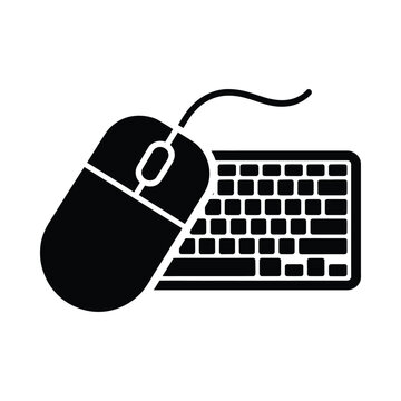 Simple black silhouette icon of a computer mouse and keyboard set