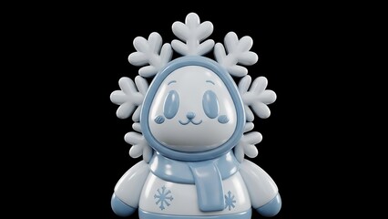 3D Winter Snowflake Character Illustration with Scarf and Hood, Cute Kawaii Snow Mascot for Christmas and Cold Weather Holidays