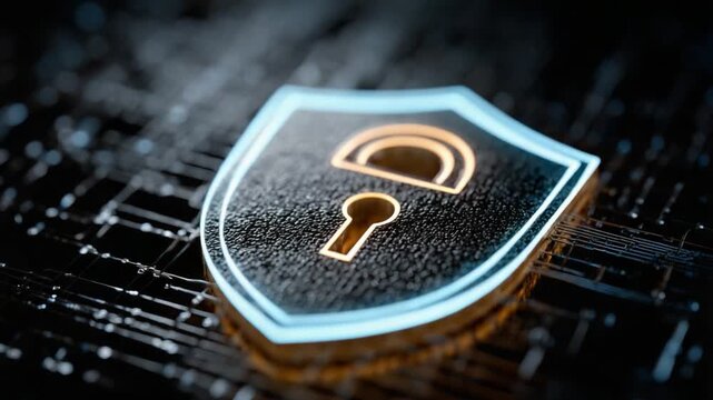 A High-Tech Digital Shield Representing Cybersecurity, Featuring a Lock Icon Emphasizing Protection and Safety in an Advanced Technological Environment