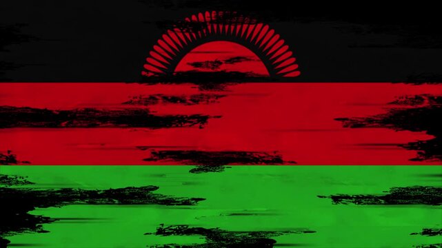 Appearing Flag of MALAWI with Grunge Glitched Effects for MALAWI National Identity