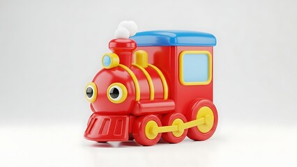 Cute 3D Cartoon Toy Train Locomotive Character, Transportation and Logistics Childhood Concept
