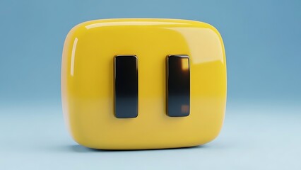 3D Yellow Pause Button Icon with Black Bars, Video Player Control and Media Playback Concept